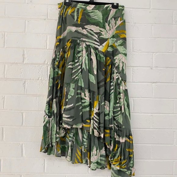 WITCHERY Tropical Island Green Tiered Midi Skirt - Picture 7 of 8